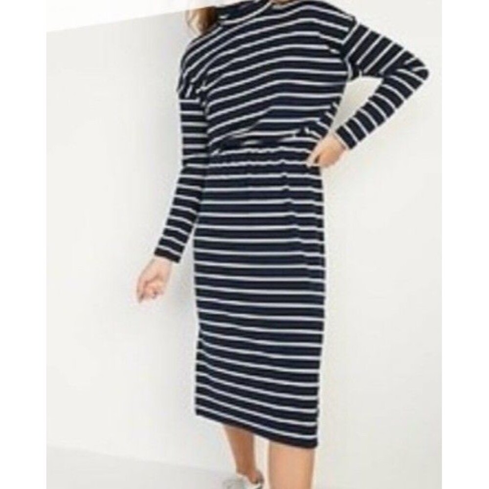 Old Navy Knit Lightweight Dress Navy White Womens S Long Sleeve Mock Neck
